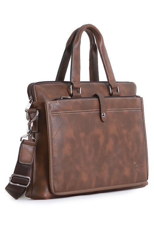 Brown Stitch Faux Leather Business Briefcases