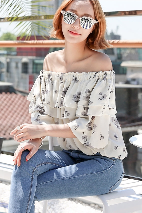 Romantic Floral Off Shoulder Blouses Tops