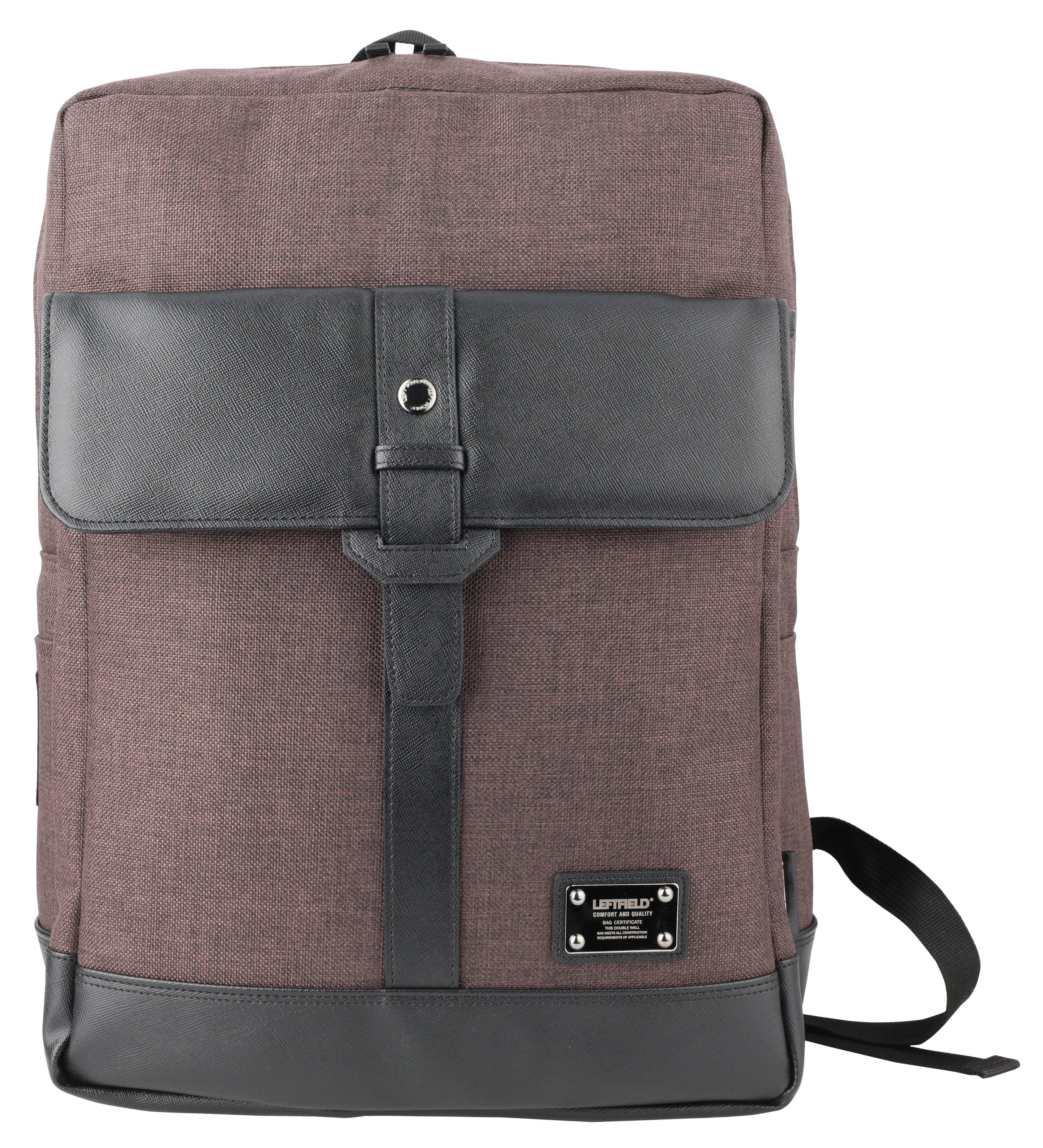 Brown Faux Leather Paneled Canvas Satchel Backpacks