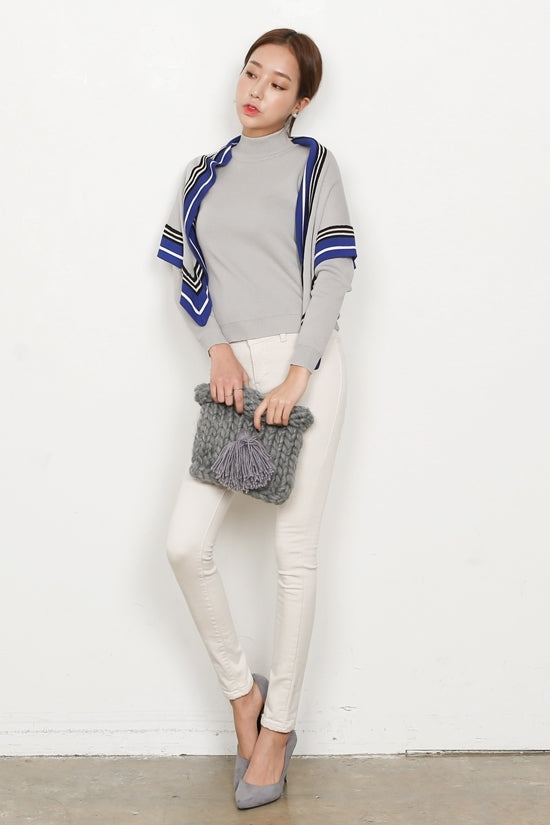 Gray Shawl Turtleneck Knitted Sweaters