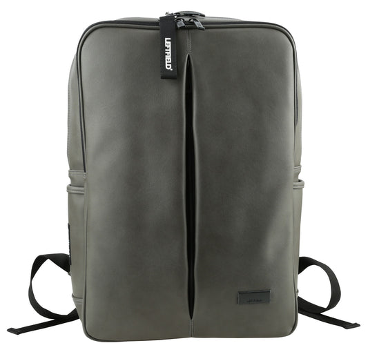 Gray Vertical Line Zipper Faux Leather Backpacks