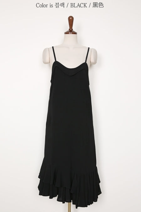 Black Sleeveless Ruffled Hem Dresses