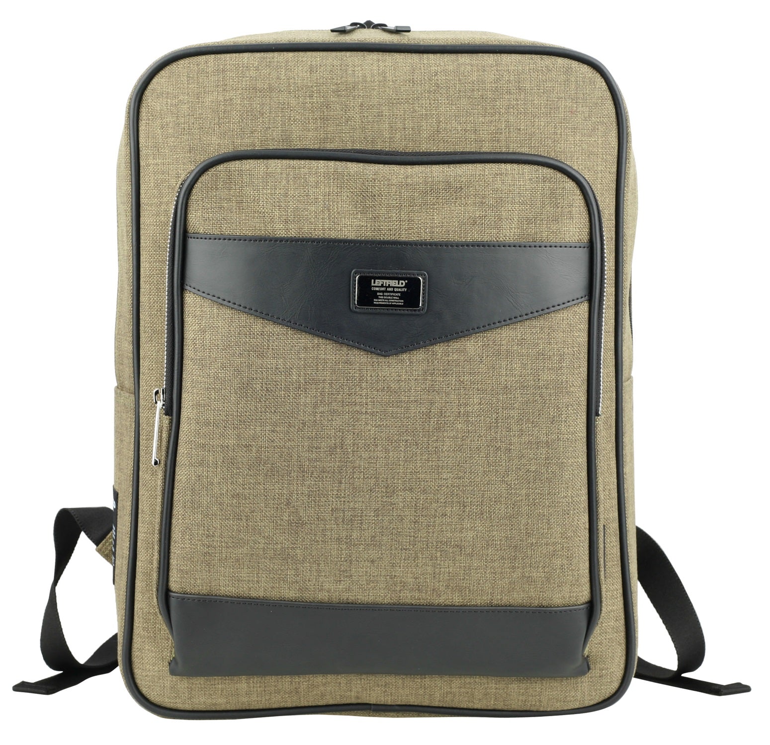 Khaki Green Canvas Faux Leather Paneled School Backpacks