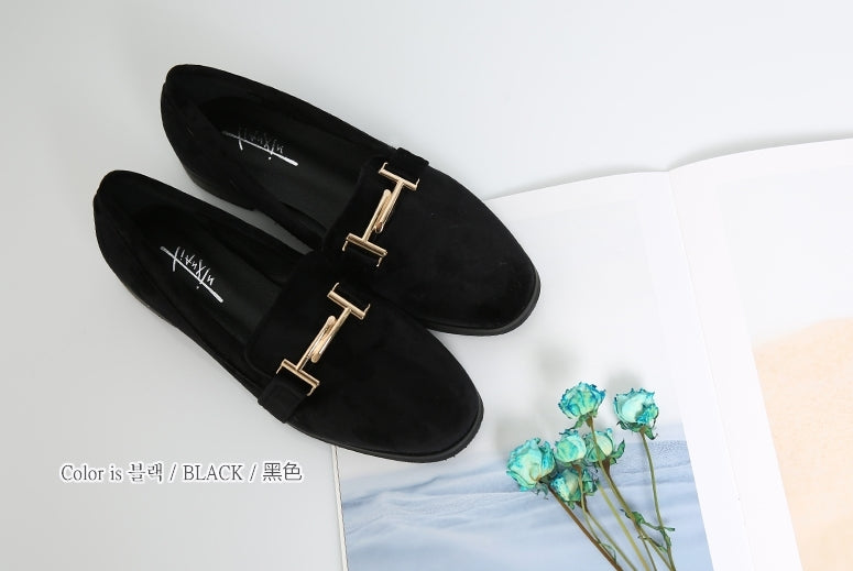 Gold Chain Faux Suede Loafers Shoes