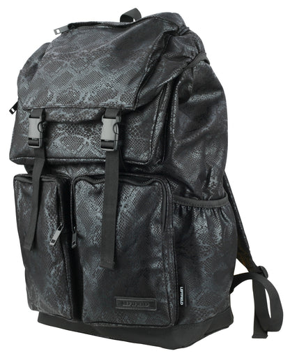 Black Snakeskin Patterned Synthetic Leather Backpacks Rucksacks