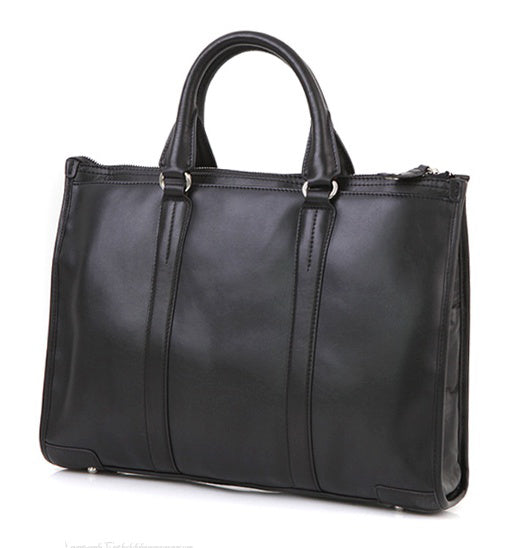 Black Two Line Leather Business Briefcases