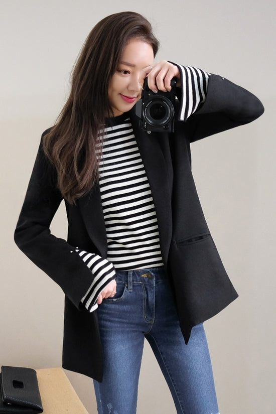 Black Double Breasted Slit Sleeved Blazers