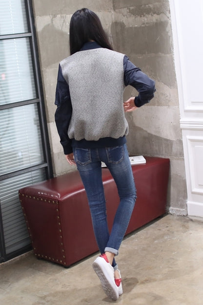 Gray Blue Hybrid Boyfriend Baseball Bomber Jackets