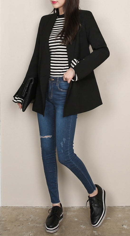 Black Double Breasted Slit Sleeved Blazers