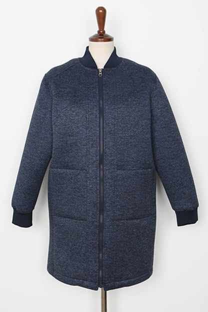 Navy Blue Neoprene Bomber Style Long Coats