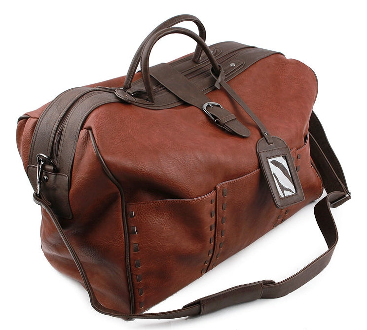 Tan Large Travel Vintage Faux Leather Duffle Gym Bags