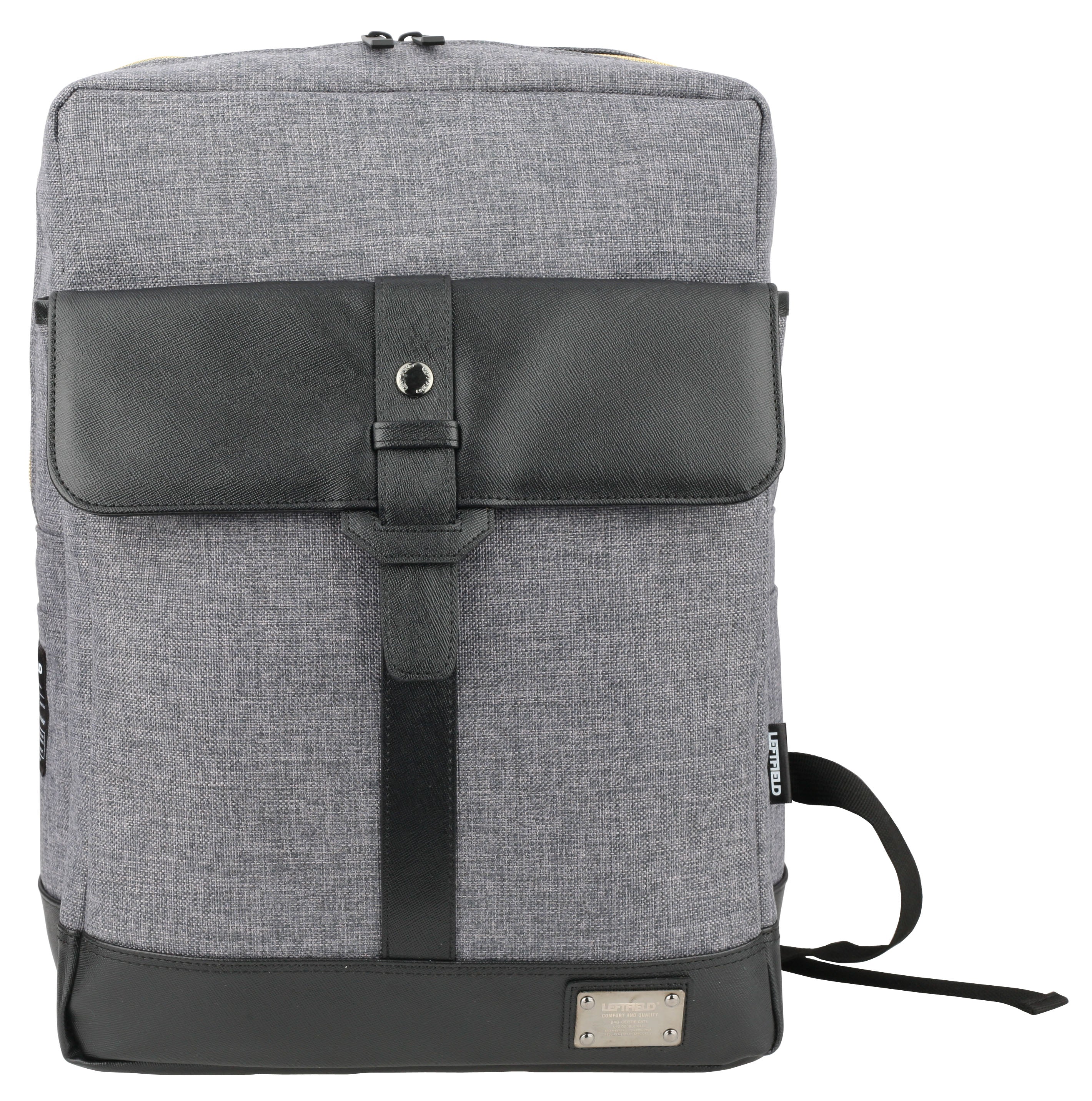 Gray Faux Leather Paneled Canvas Satchel Backpacks
