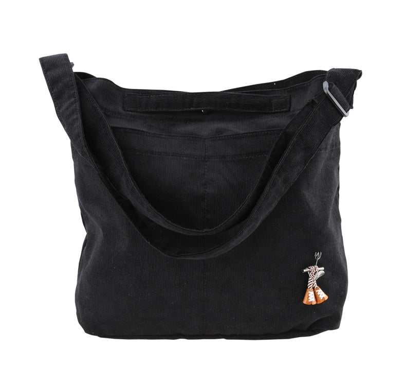 Black Unisex Corduroy Crossbody Bags