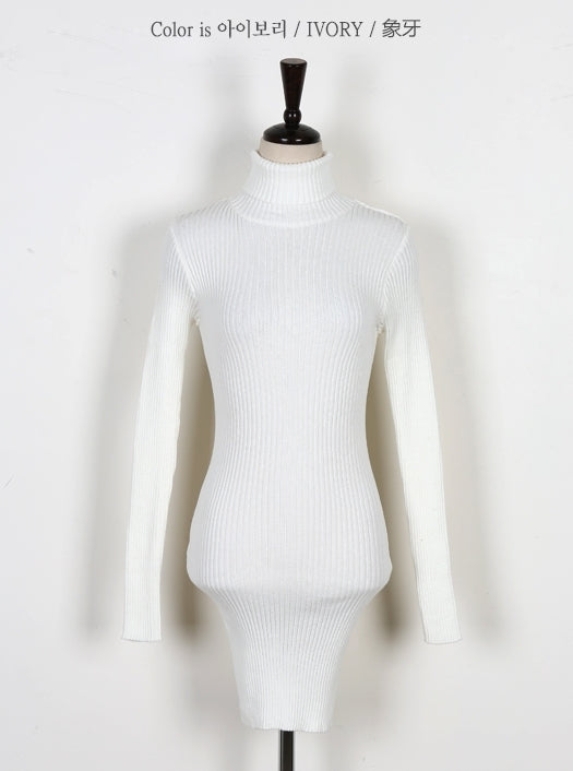 Ivory Turtleneck Knitted Bodycon Sweater Dresses