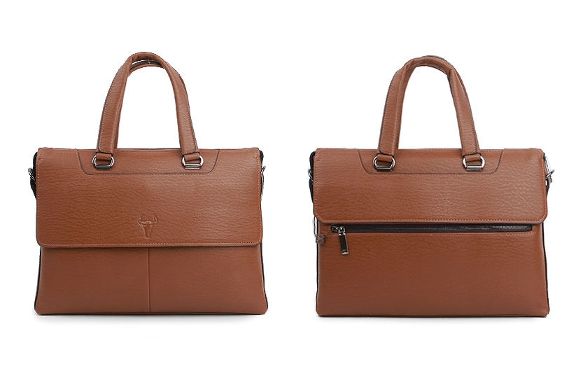 Tan Brown Bull Faux Leather Business Briefcases