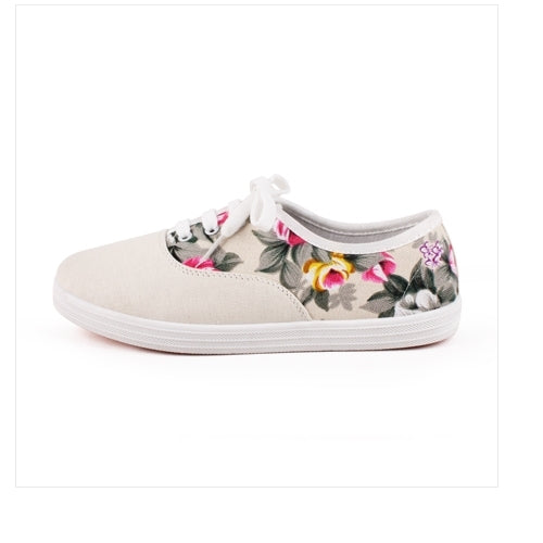 Ivory Floral Canvas Sneakers Cute Lovely Low-Tops Shoes