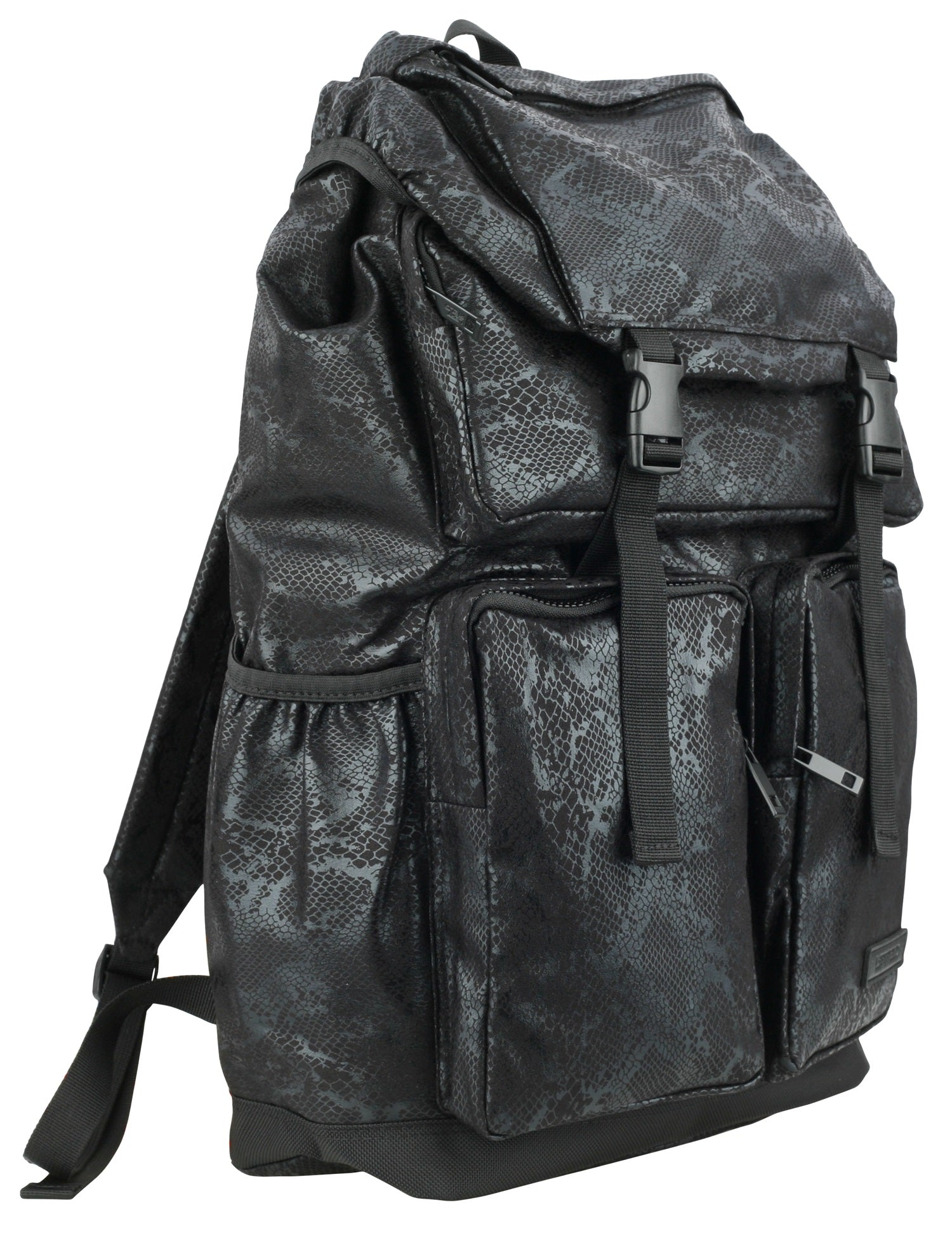 Black Snakeskin Patterned Synthetic Leather Backpacks Rucksacks