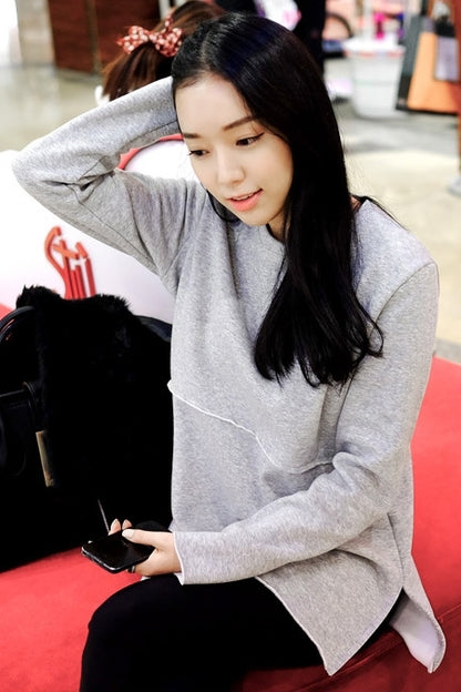 Gray Basic Cozy Vintage Long Sleeved Tees