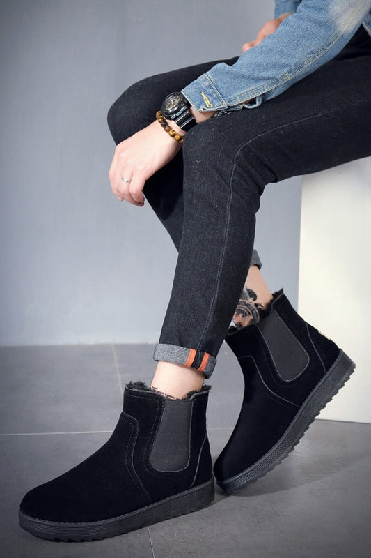 Black Fur Chelsea Boots Shoes