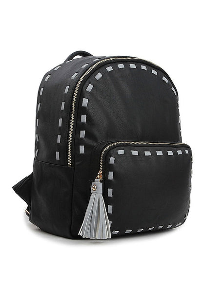 Black Stitch Tassel Mini Backpacks