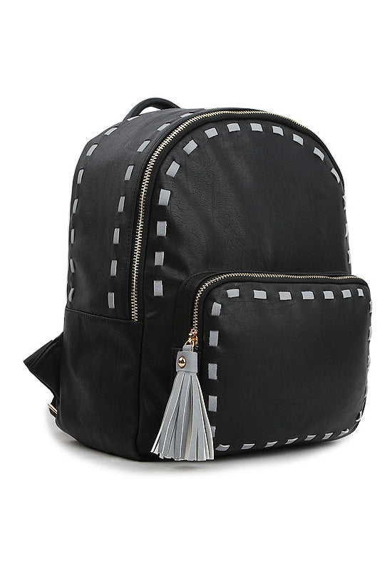 Black Stitch Tassel Mini Backpacks