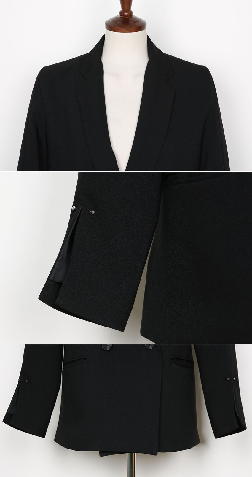 Black Double Breasted Slit Sleeved Blazers
