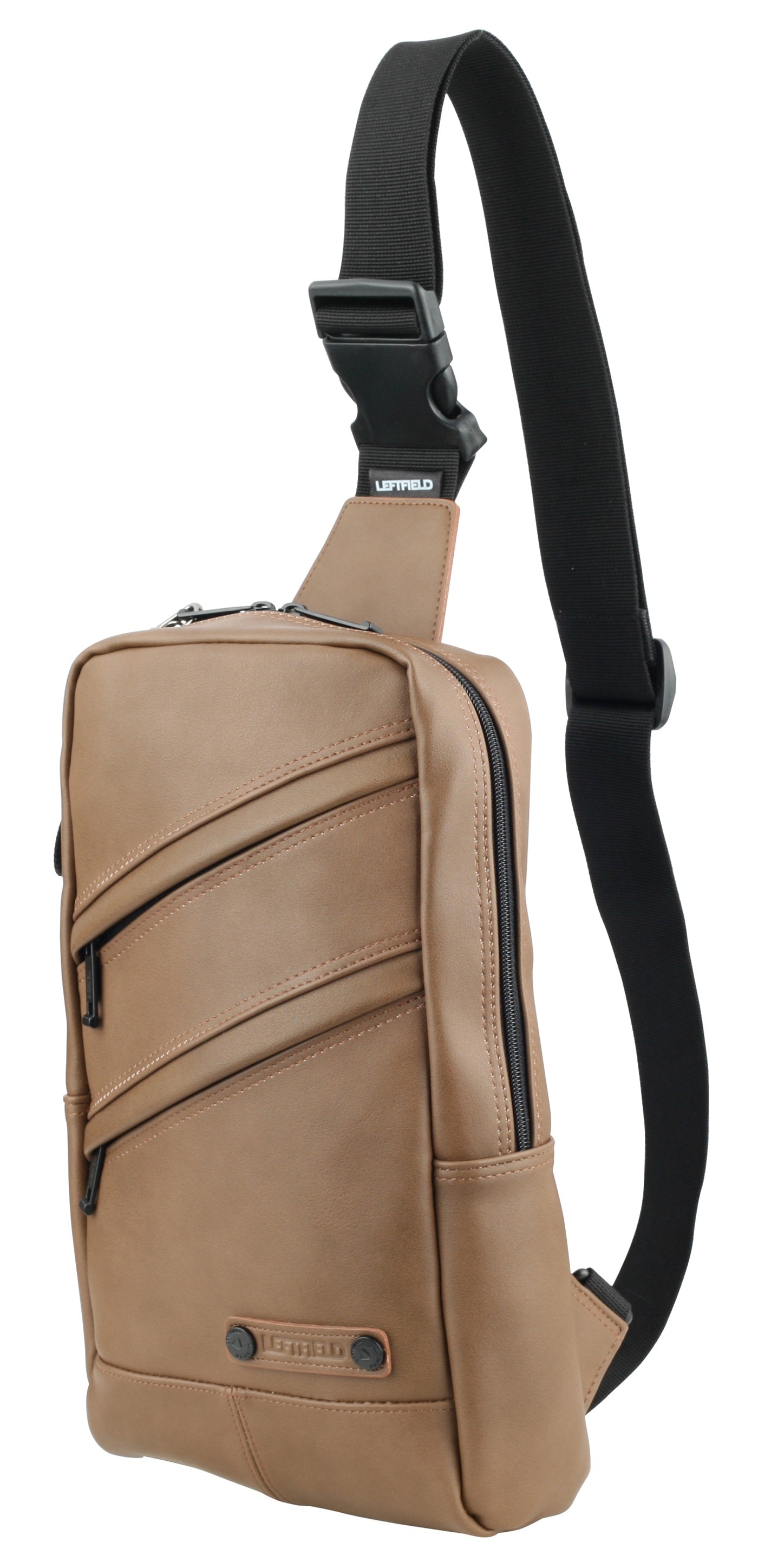 Tan Brown Faux Leather Sling Messenger Bags Backpacks