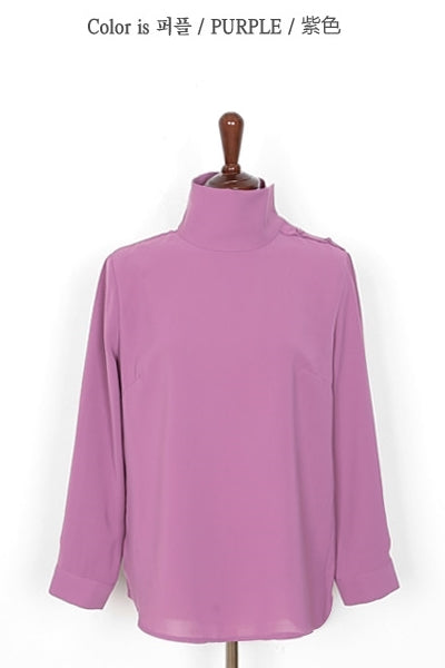 Purple Elegance Mockneck Long Sleeved Blouses