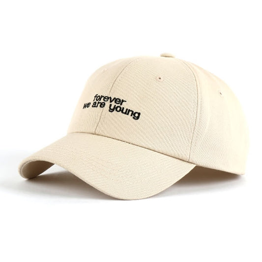 Beige Forever Young Graphic Baseball Caps