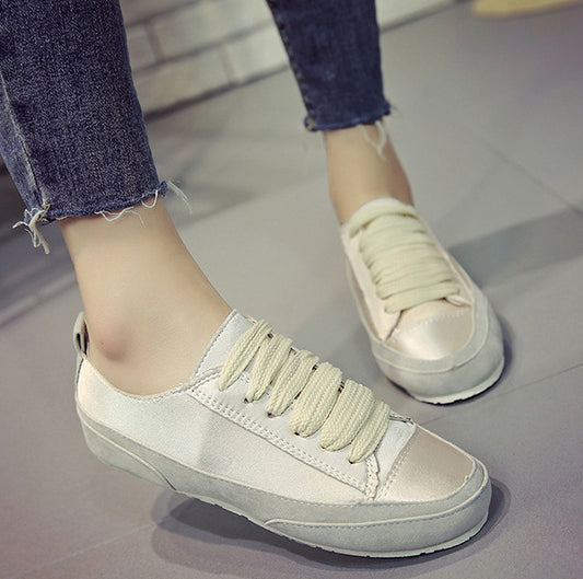 Pink Metallic Toe Drawstring Sneakers Shoes