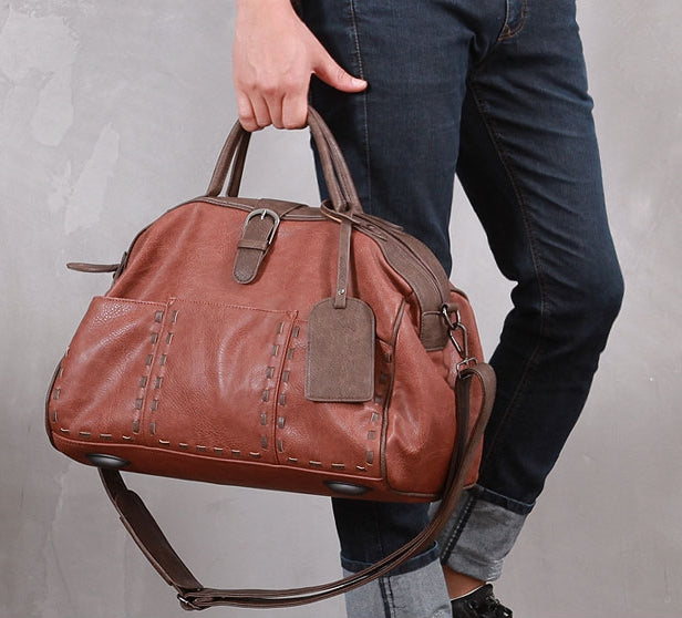 Tan Vintage Synthetic Leather Duffle Gym Bags