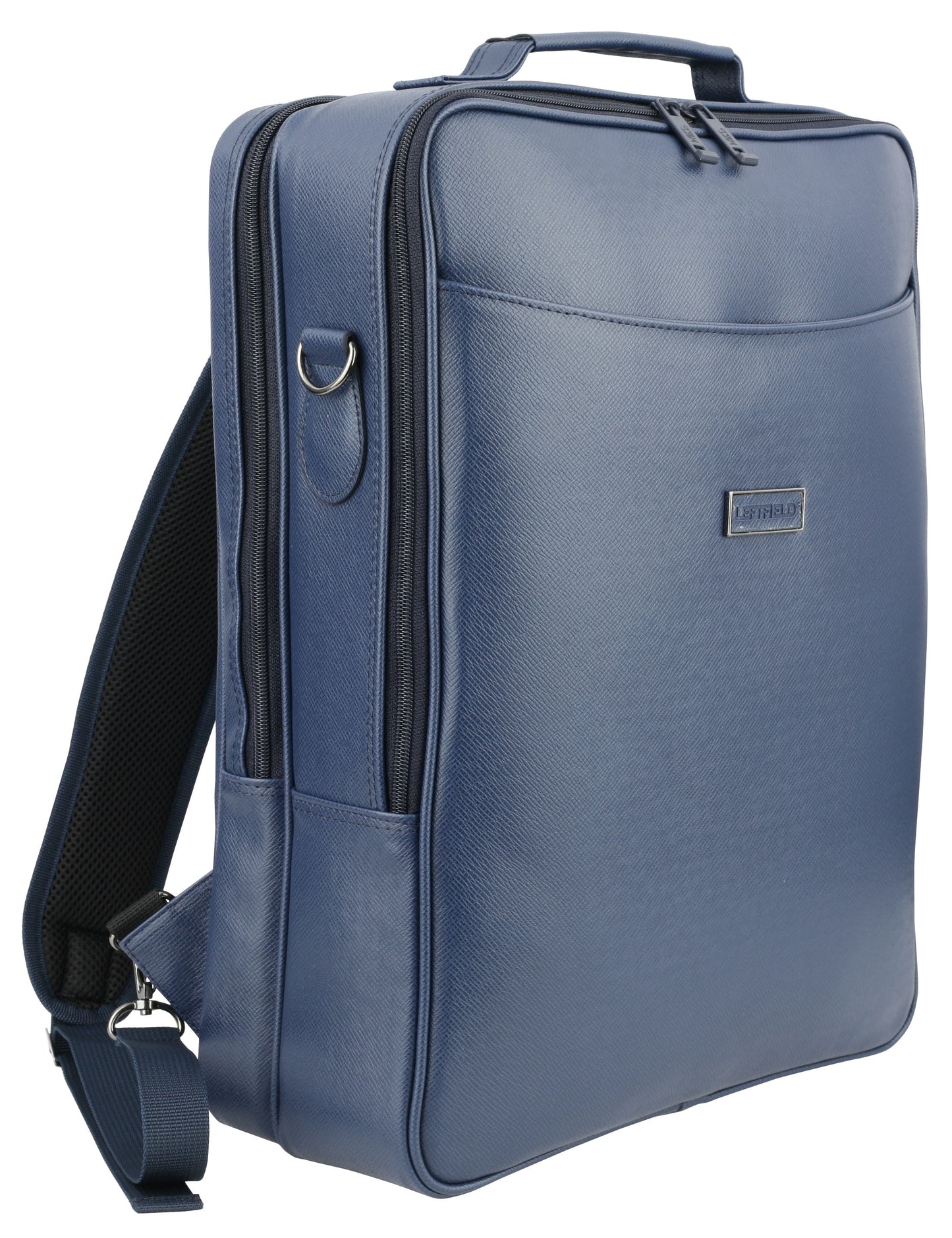 Navy Faux Leather Laptop Backpacks