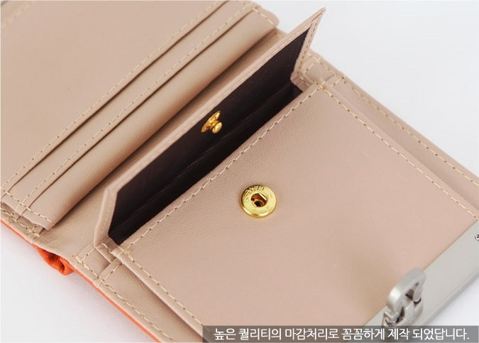 Orange Genuine Cowhide Saffiano Leather Bifold Wallets