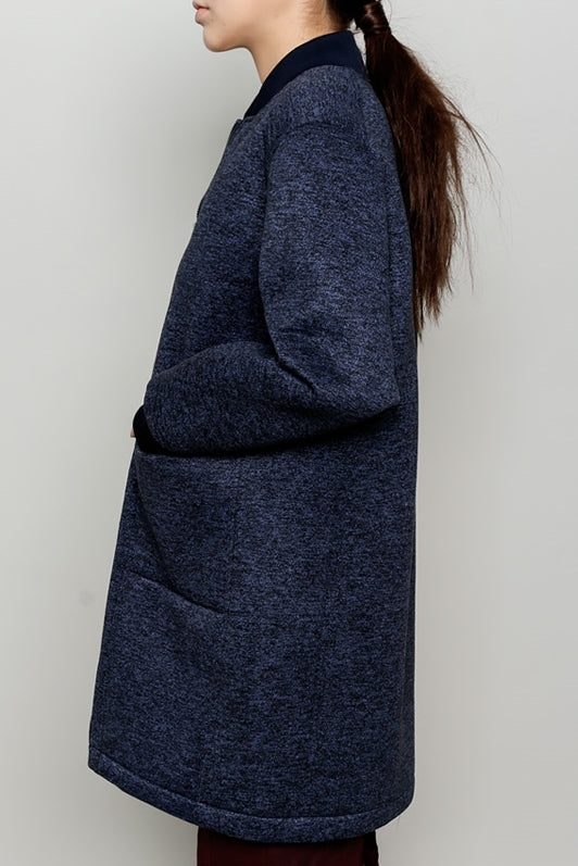 Navy Blue Neoprene Bomber Style Long Coats