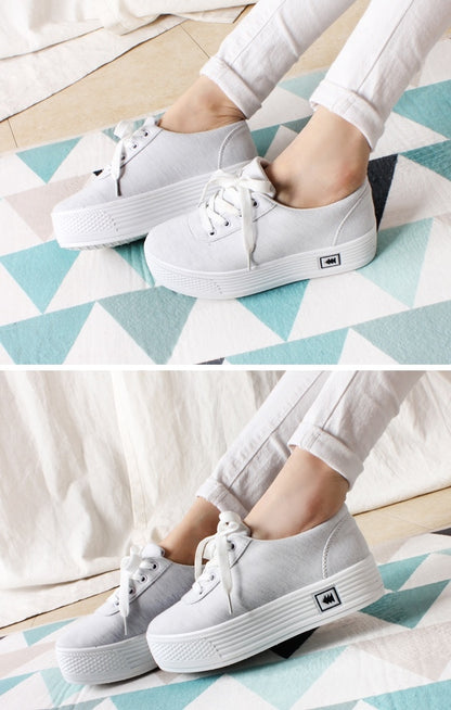 White Marled Lace-up Flatform Sneakers Shoes