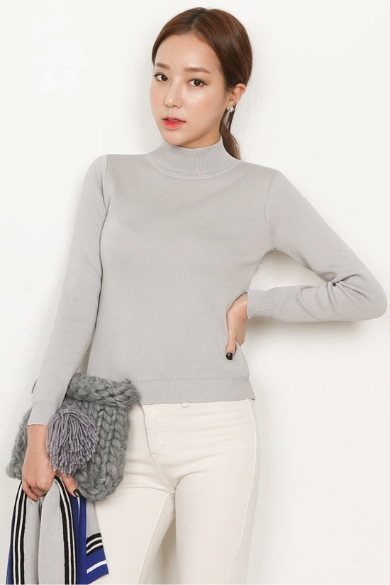 Gray Shawl Turtleneck Knitted Sweaters