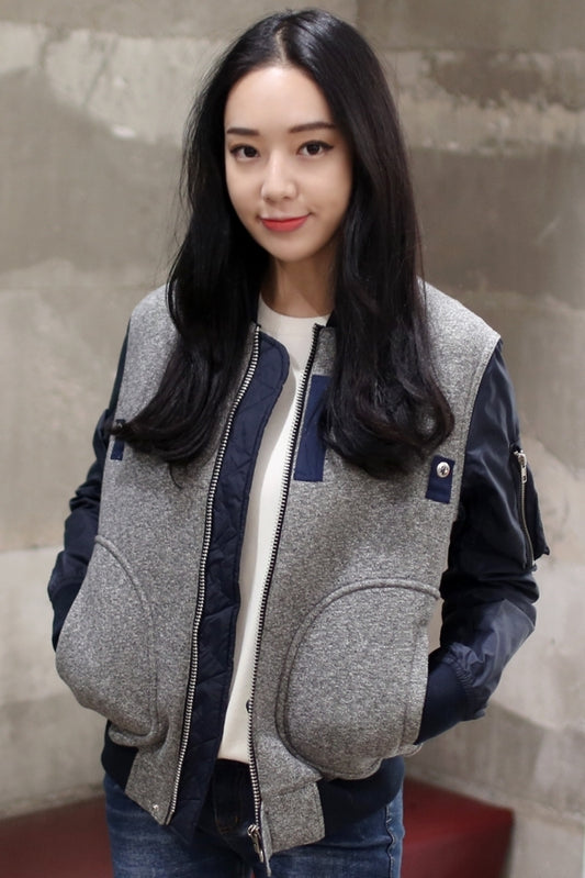 Gray Blue Hybrid Boyfriend Baseball Bomber Jackets