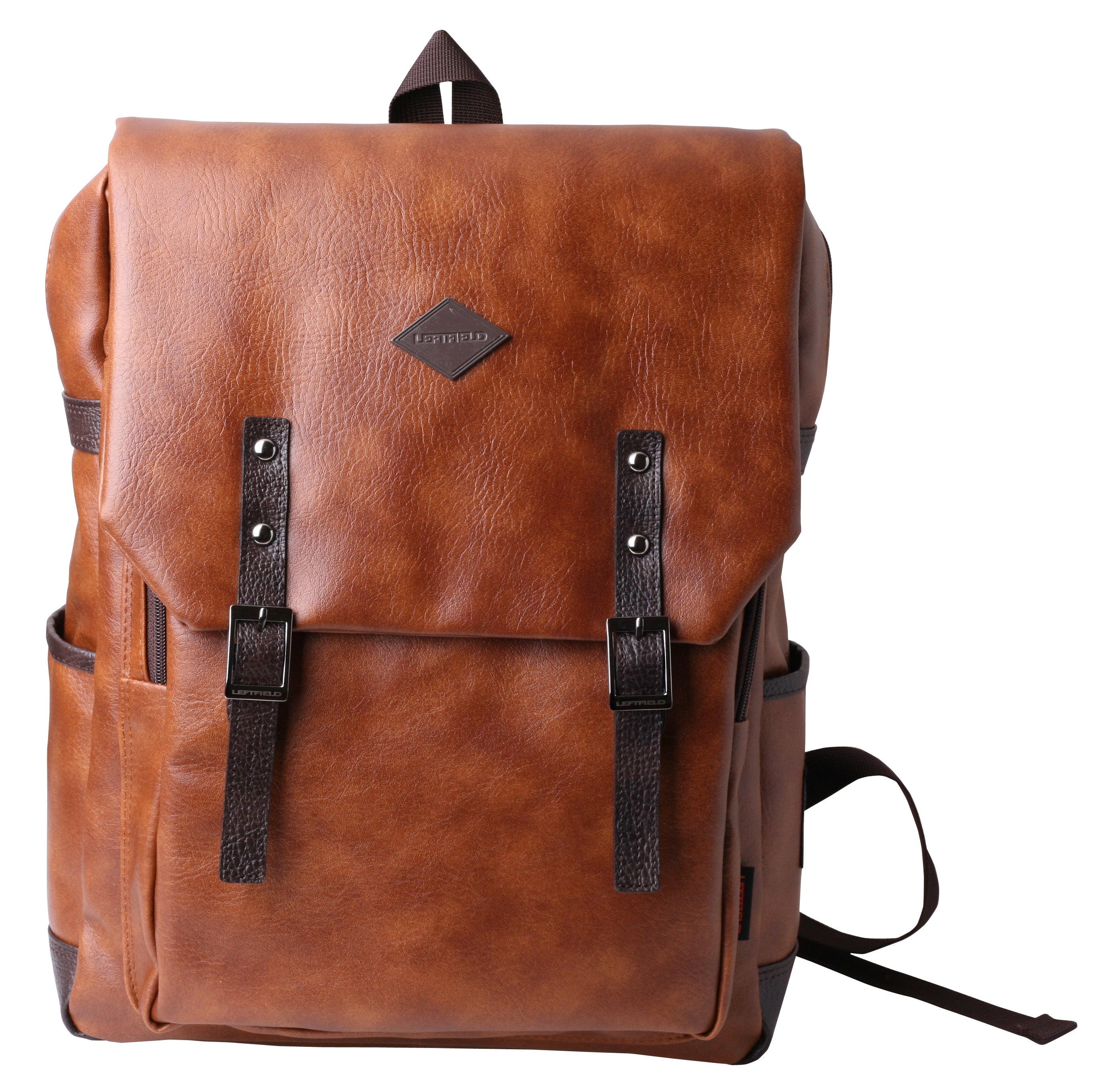 Brown Faux Leather Laptop Backpacks