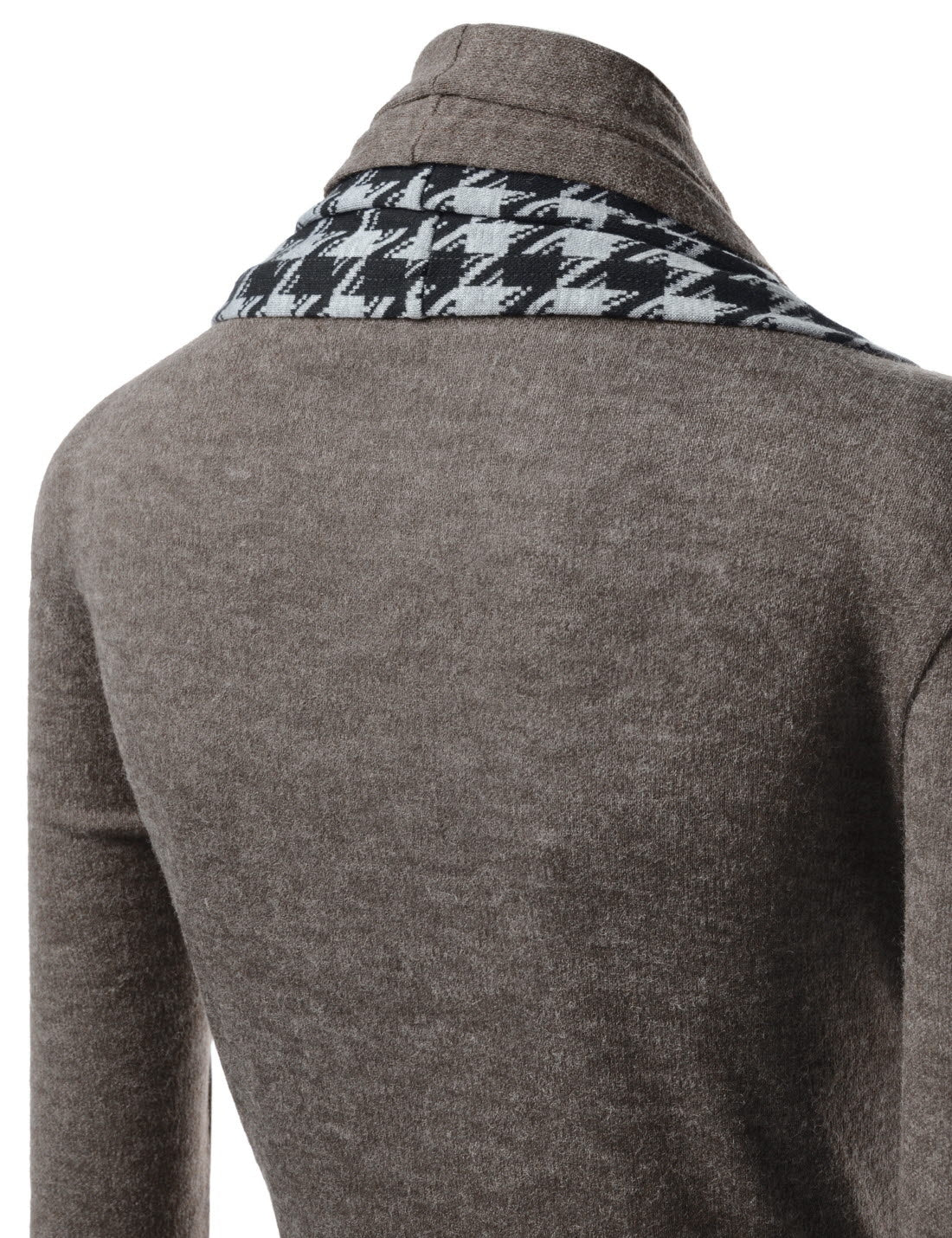 Brown Houndstooth Shawl Collar Knitted Open Cardigans