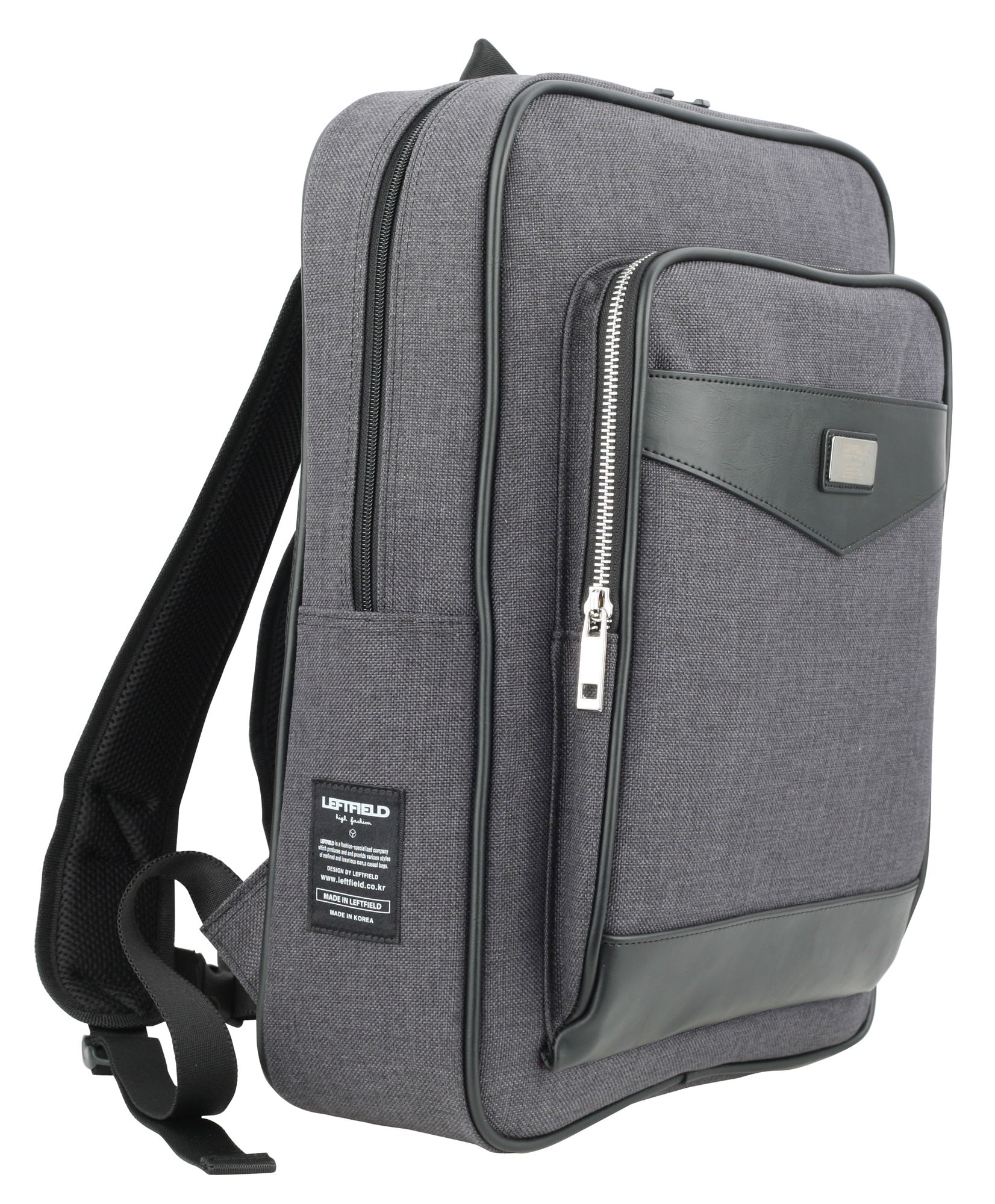 Black Canvas Faux Leather Paneled School Backpacks