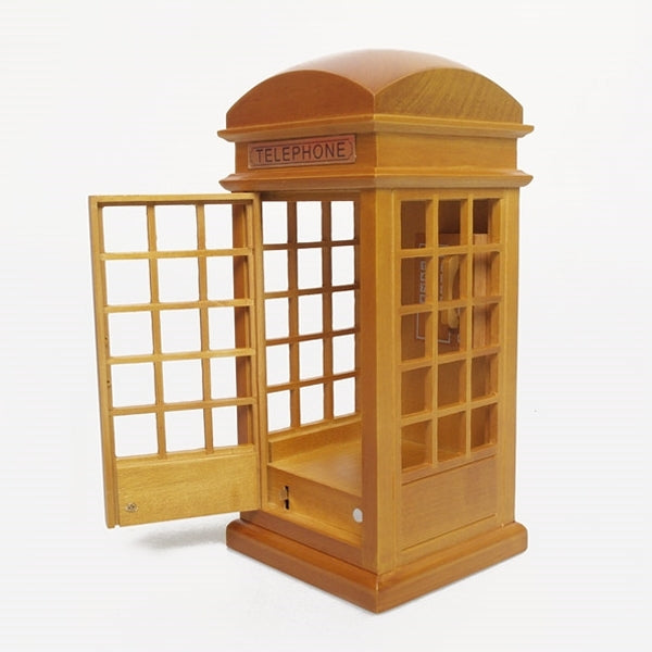Brown Wooden Telephone Booth Music Boxes