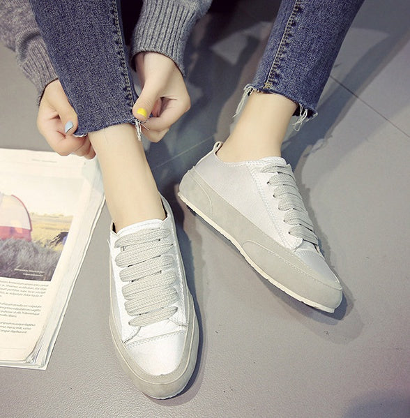 White Metallic Toe Drawstring Sneakers Shoes