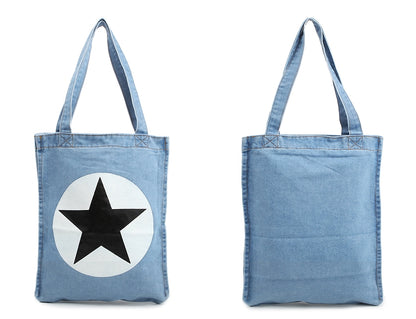 Light Blue Star Graphic Denim Jean Totes Shoulder Bags