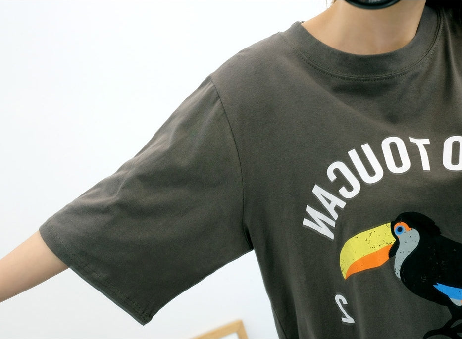 Tocotoucan Parrot Print Oversized Short Sleeves Crewneck Tees