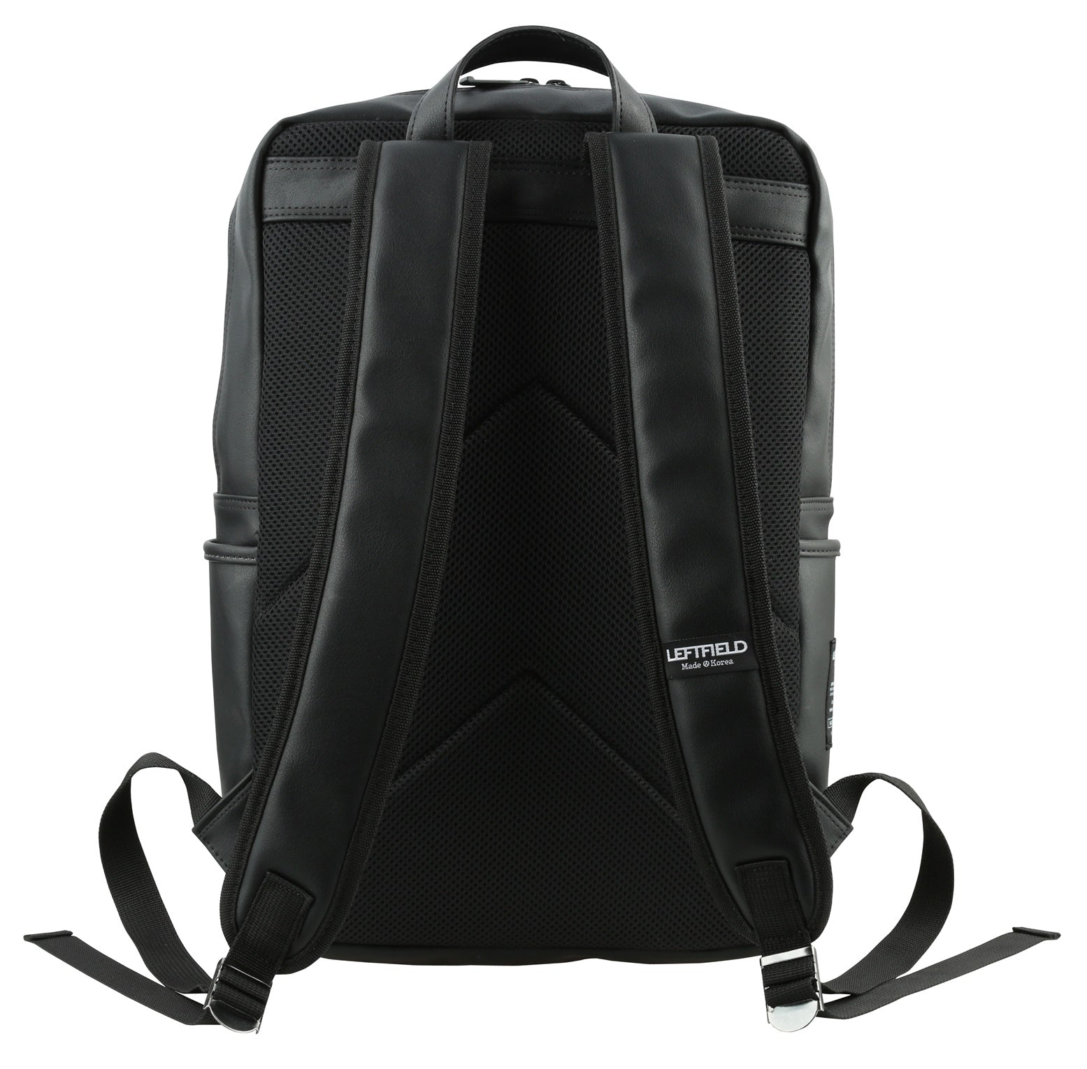 Black Vertical Line Zipper Faux Leather Backpacks