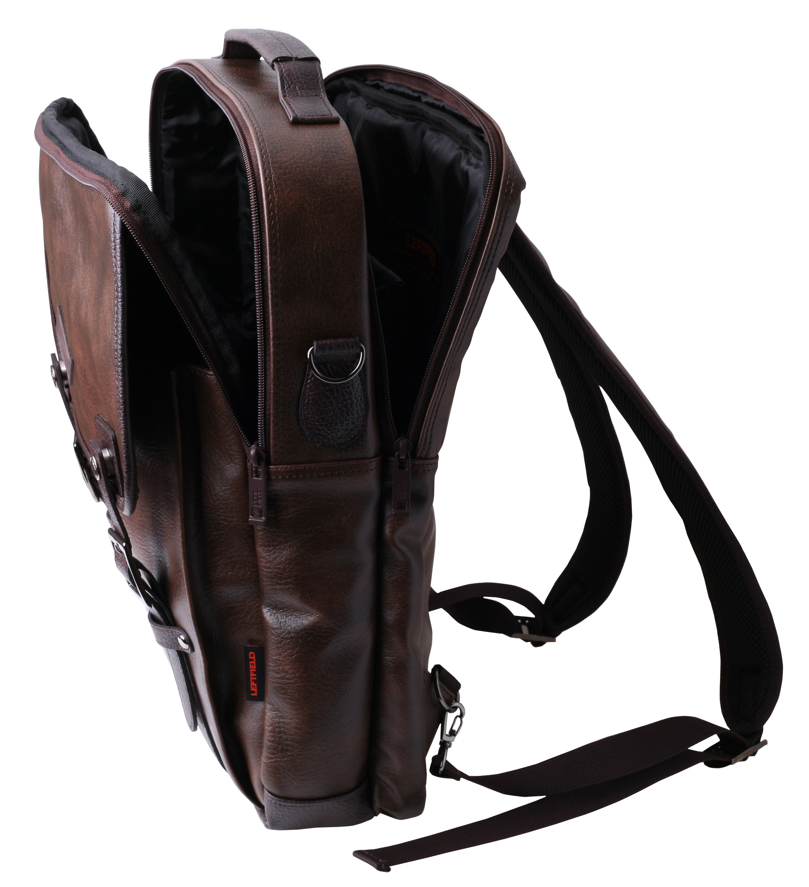 Dark Brown Faux Leather Satchel Backpacks
