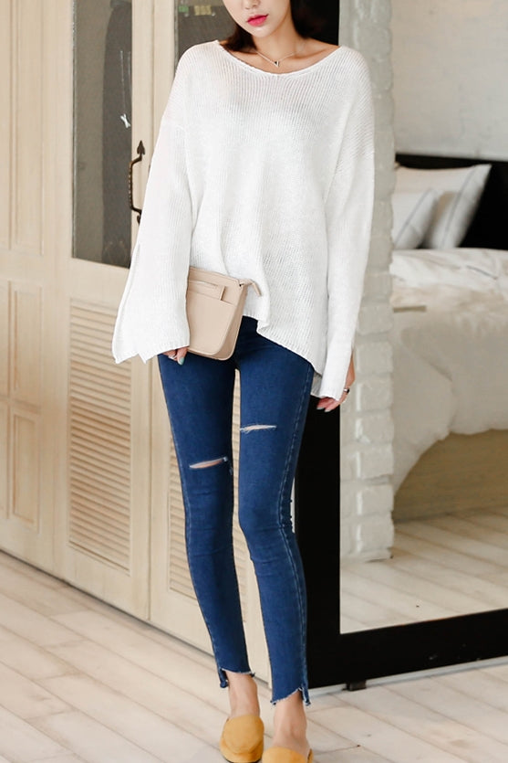 Loose Scoop Neck Knitted Sweaters