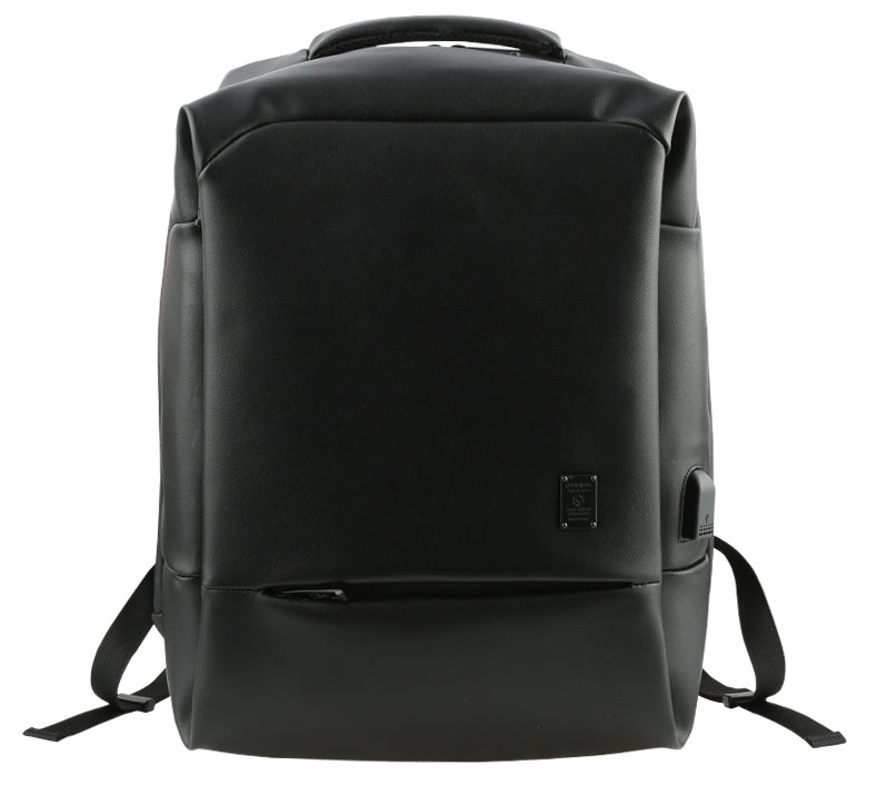 Black USB PORT Rechargeable Faux Leather Backpacks