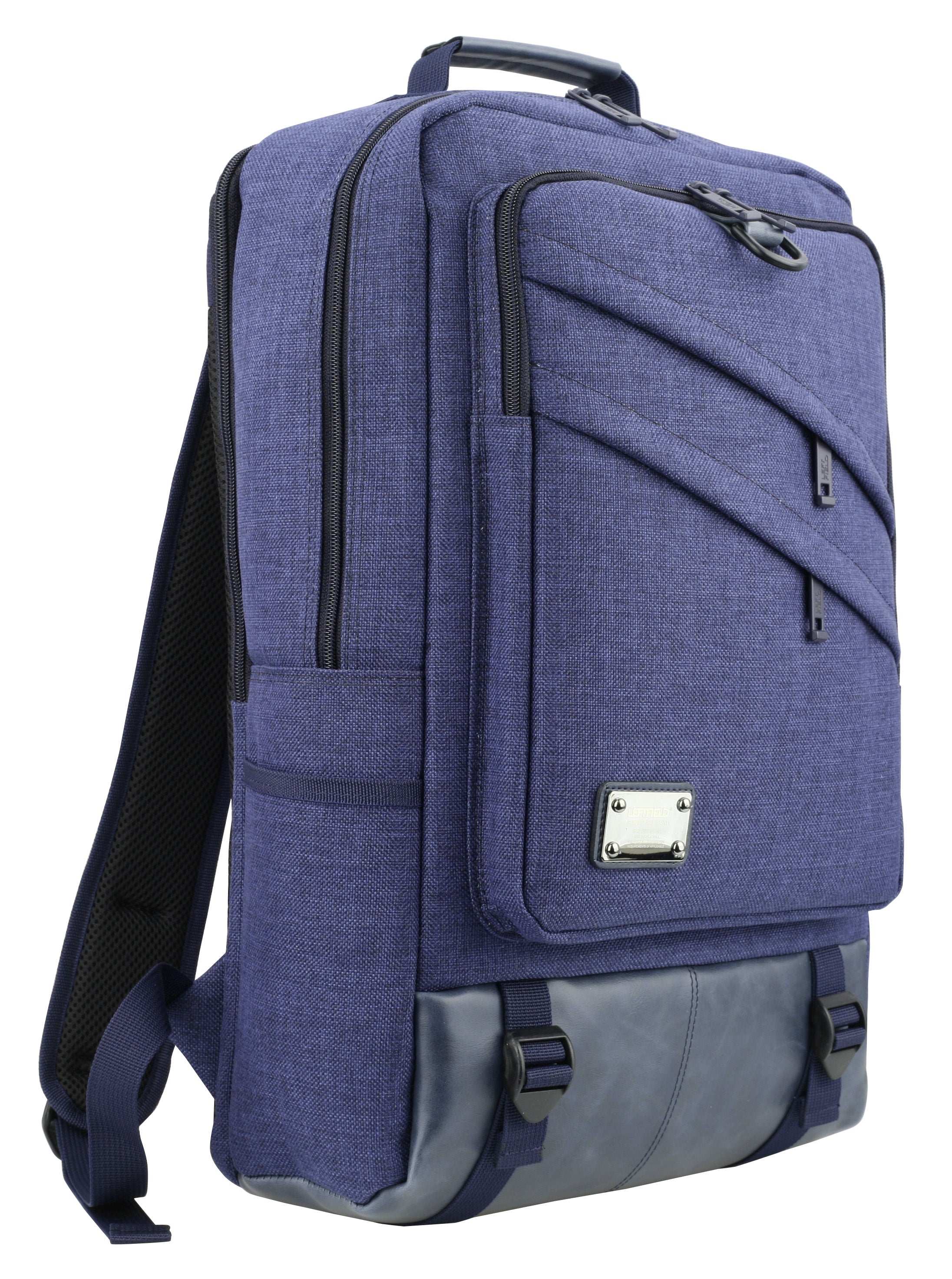 Navy Blue Diagonal Zipper Canvas School Backpacks