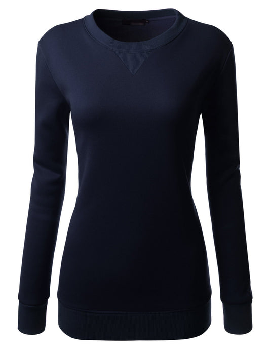 Navy Blue Crewneck Slim Pullover Long Sleeved Sweatshirts
